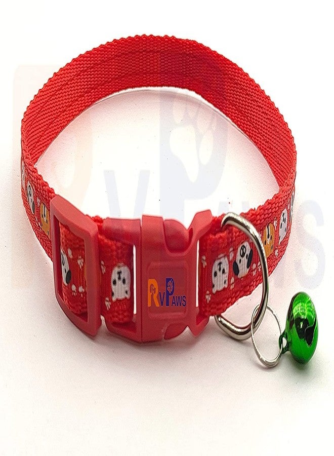 Pups&Pets Puppy Nylon 15MM Cute Soft Collar | Adjustable face Print with Sound Bell | Safe Neck Belt for Small Dogs and Cats - 1Pcs (RED) - Image 2